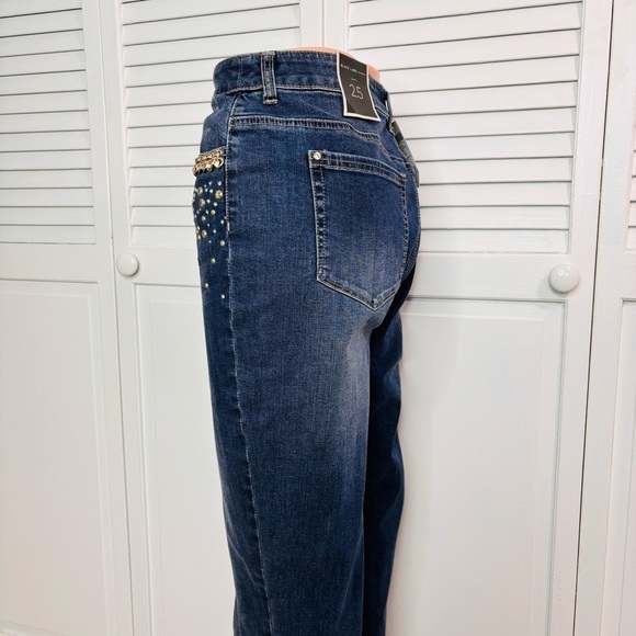 New CHICO’S Black Label Denim Navy Embellished Denim Pant Size 14 - Picture 5 of 12